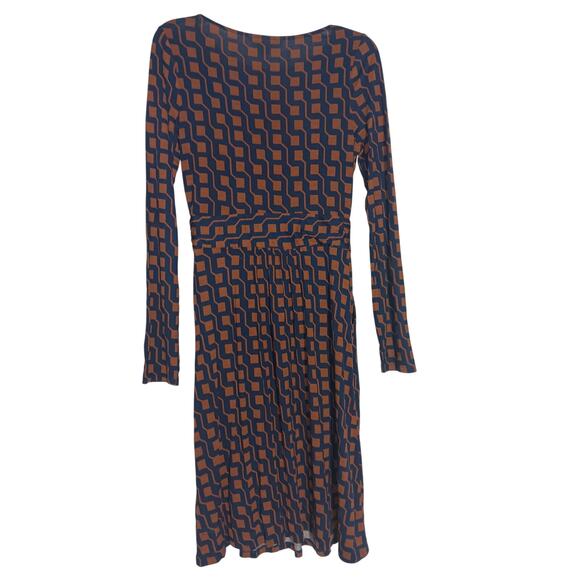 Boden Abigail Long Sleeve Cognac/Navy Geometric print Dress Size 4 R - Picture 3 of 4